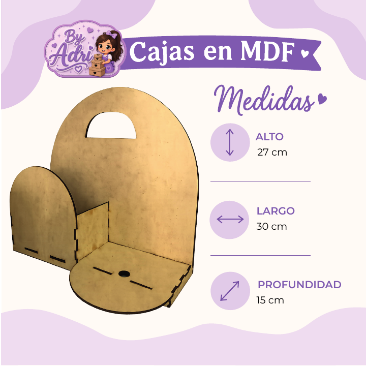 Caja en MDF tipo arco, mostrada en el catálogo