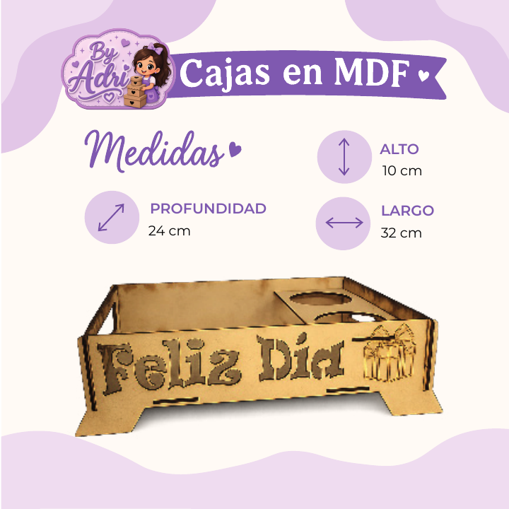 Bandeja Feliz Día en MDF, 10 por 32 por 24 centímetros