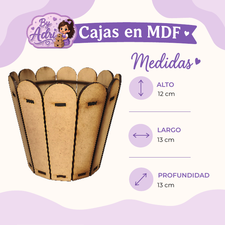 Caja en MDF, 12 por 13 por 13 centímetros