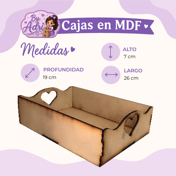Caja en MDF, 7 por 26 por 19 centímetros